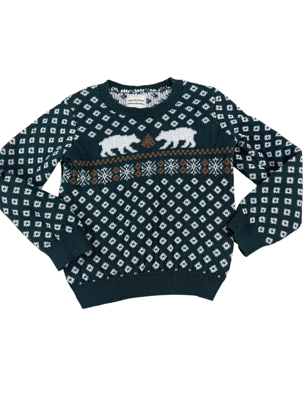 Stitch & Stone Boy Size 6 Christmas Pull Over Sweater polar bear Green White